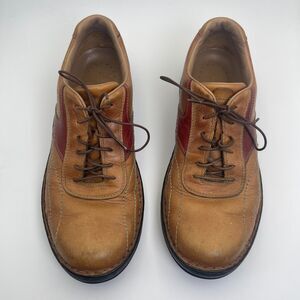 Clarks Oxford Mens US 11M Brown Leather Red Panel Round Toe Lace-Up Casual Shoes